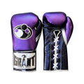Grant boxing gloves with metallic violet back, black palm and black laces, shown in lace-up style