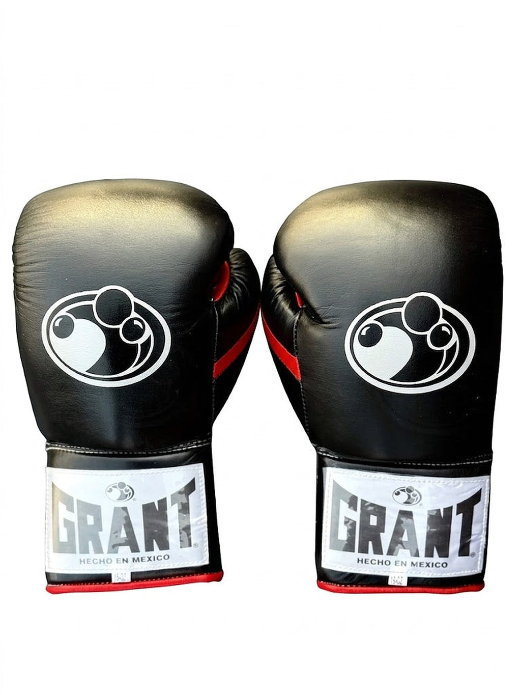 Grant all-black lace-up boxing gloves with red laces down the palm and red inner lining visible - alternate angle