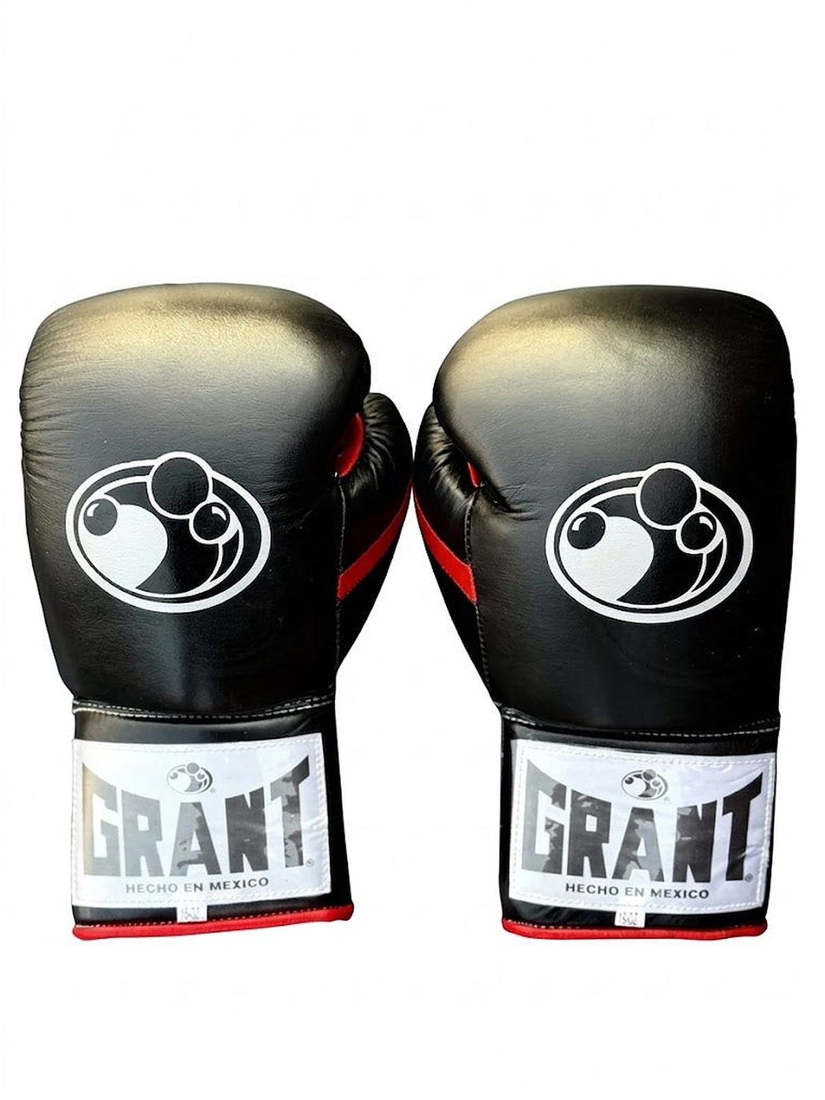 Grant all-black lace-up boxing gloves with red laces down the palm and red inner lining visible - alternate angle
