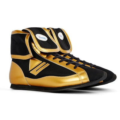 Winning RS-003 Mid-Cut Boxing Shoes, Black with Gold Chevrons