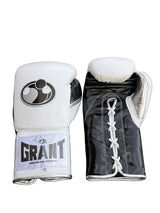 Grant White Back, Black Palm Lace-Up Gloves, 6 oz to 18 oz