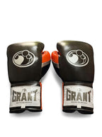 Grant boxing gloves with black back, high-visibility orange palm and black laces, lace-up style - palm and closure detail