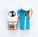 Grant Turquoise and White Lace-Up Gloves with Orange Piping