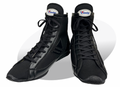 Winning RS-100 high-top boxing shoes in all black leather and mesh with black laces