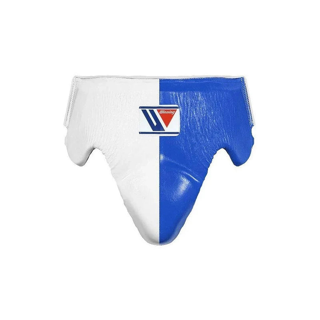 Winning sky blue and white split boxing set with lace-up gloves, headgear and groin guard - alternate angle
