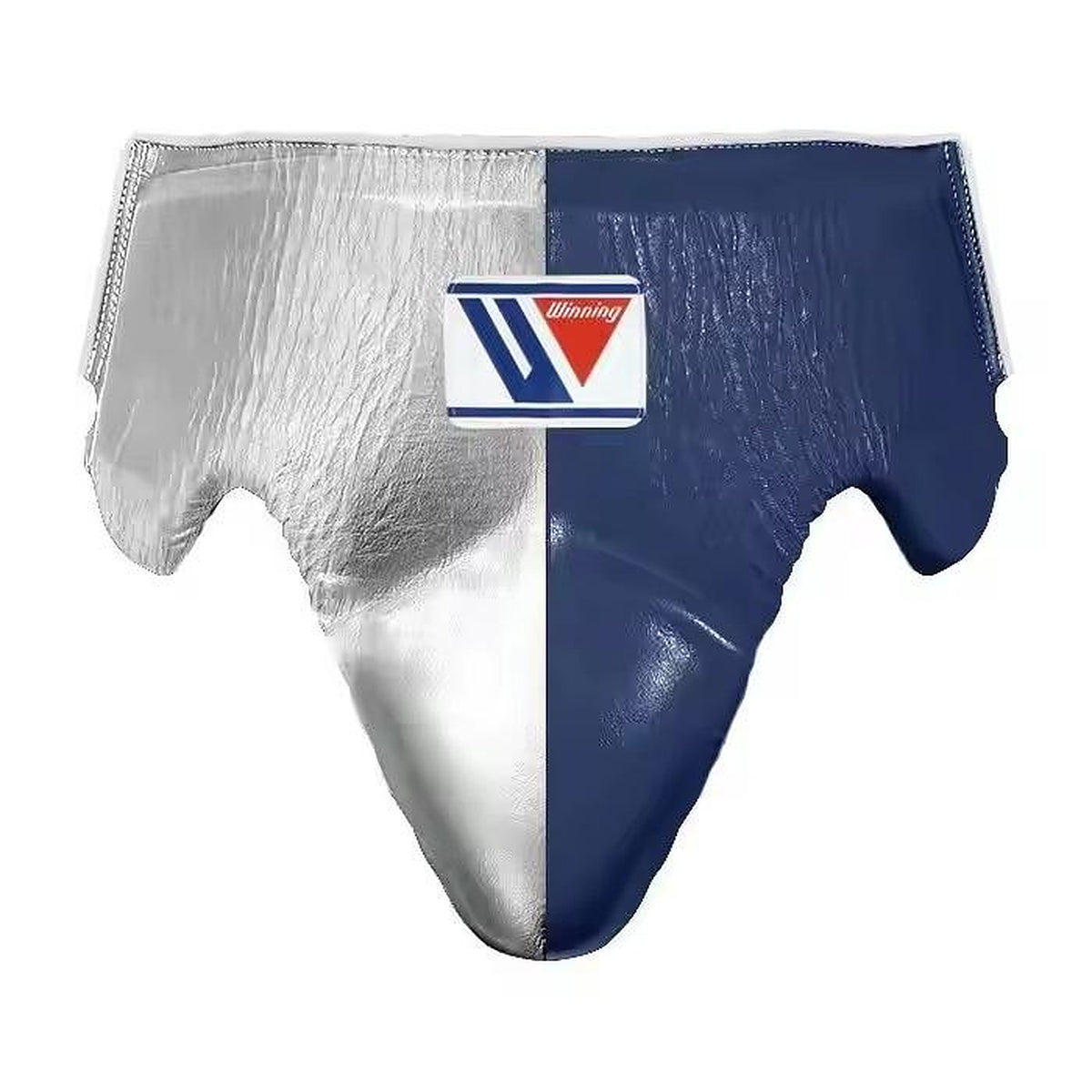 Winning navy and silver split boxing set with lace-up gloves, headgear and groin guard - alternate angle