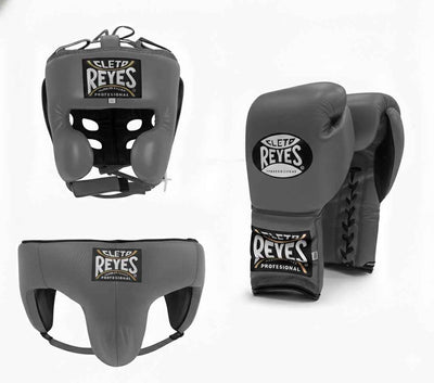 Cleto Reyes Slate Gray Boxing Set - Lace-Up Gloves, Headgear, Cup