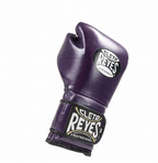 Cleto Reyes deep metallic purple boxing glove with brand patches, shown from the side