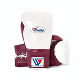 Winning White and Burgundy Boxing Gloves, Lace Up or Velcro