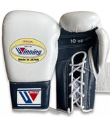 Winning White Gloves with Navy Palm and Navy Cuff, 6 oz to 18 oz