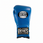 Single Cleto Reyes royal blue boxing glove with brand logo on the back of the hand and cuff