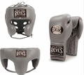 Cleto Reyes Pure Silver boxing set in light silver-gray with lace-up gloves, headgear and groin guard