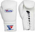 Winning MS-600 lace-up boxing glove in full white leather with the red, white and blue W logo