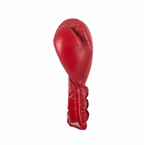 Cleto Reyes solid red lace-up boxing glove standing upright on a plain background