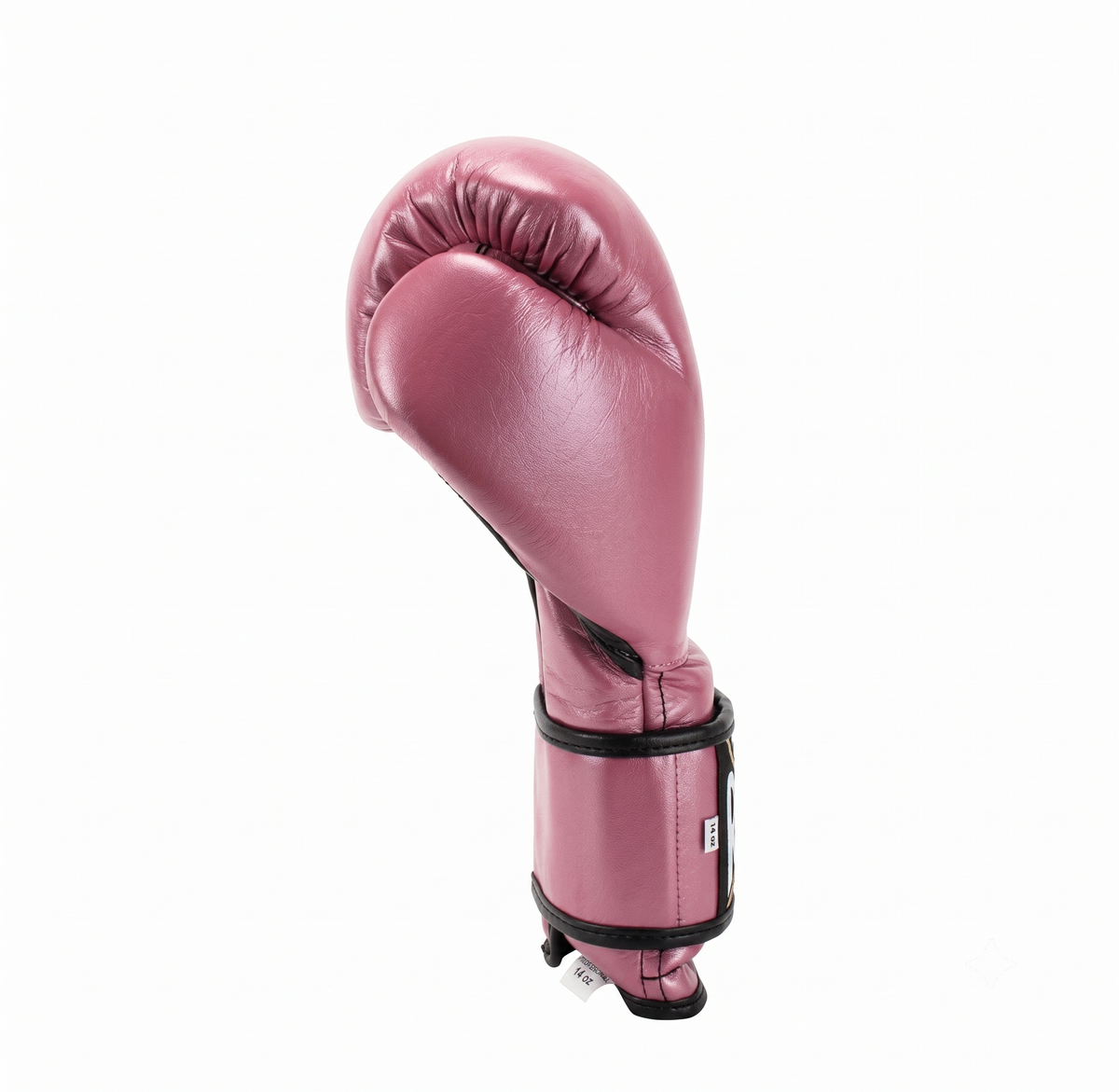 Profile view of a Cleto Reyes pink metallic leather boxing glove against a plain background