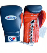 Winning Navy Blue and Red Palm Lace-Up Gloves