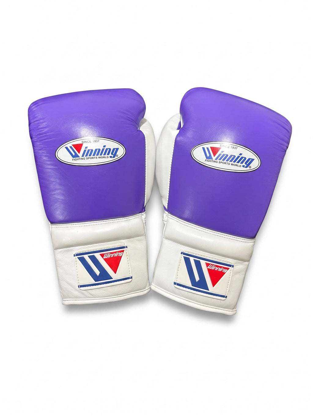 Winning lace-up boxing glove with lavender purple back, white palm and white cuff in a soft pastel finish