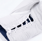 Winning MS-600 lace-up boxing glove in full white leather with the red, white and blue W logo - side view