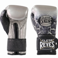 Cleto Reyes Limited Edition Python boxing gloves, silver with black snakeskin print and black hook-and-loop strap