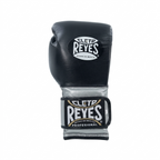 Single Cleto Reyes black leather boxing glove with metallic silver cuff and brand logo patch