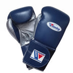 Winning MS-600 Velcro boxing glove with black back, silver palm and black hook-and-loop wrist strap - side view