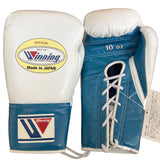 Winning White Lace-Up Boxing Gloves, Teal Palm and Cuff
