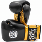 Cleto Reyes black and metallic gold leather boxing gloves seen from the side