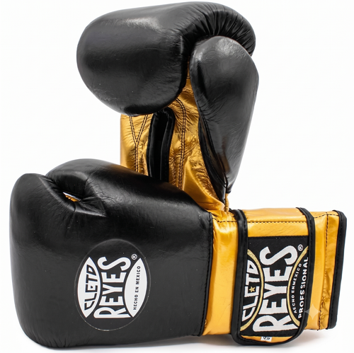 Cleto Reyes black and metallic gold leather boxing gloves seen from the side