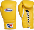 Winning lace-up boxing glove in full bright yellow leather with matching laces and the W triangle logo