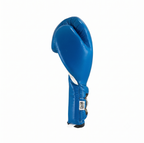 Cleto Reyes royal blue leather lace-up boxing glove standing upright on a plain background