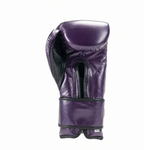 Back view of a Cleto Reyes purple metallic boxing glove showing the black strap and interior lining