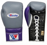 Winning MS-600 Gray Sparring Gloves with Purple Cuff