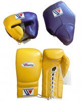 Winning Yellow and Purple Split Boxing Set with Headgear
