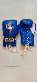 Side view of the royal blue Cleto Reyes headgear showing the cheek protection