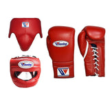 Winning Red Boxing Set, Face Bar Helmet, Gloves and Groin Guard