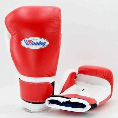 Winning Red MS-600-B Velcro Gloves with White Strap Cuff
