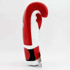 Winning MS-600-B Velcro boxing glove in red leather with a white hook-and-loop strap on the cuff - palm and closure detail