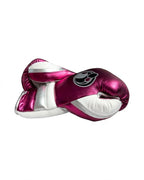 Grant boxing gloves with metallic wine red back, white palm and silver cuff band in lace-up style - side view