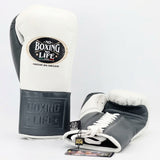 No Boxing No Life White and Slate Gray Lace-Up Gloves