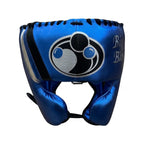 Grant metallic royal blue lace-up gloves, headgear and groin guard set with a sample name print - alternate angle