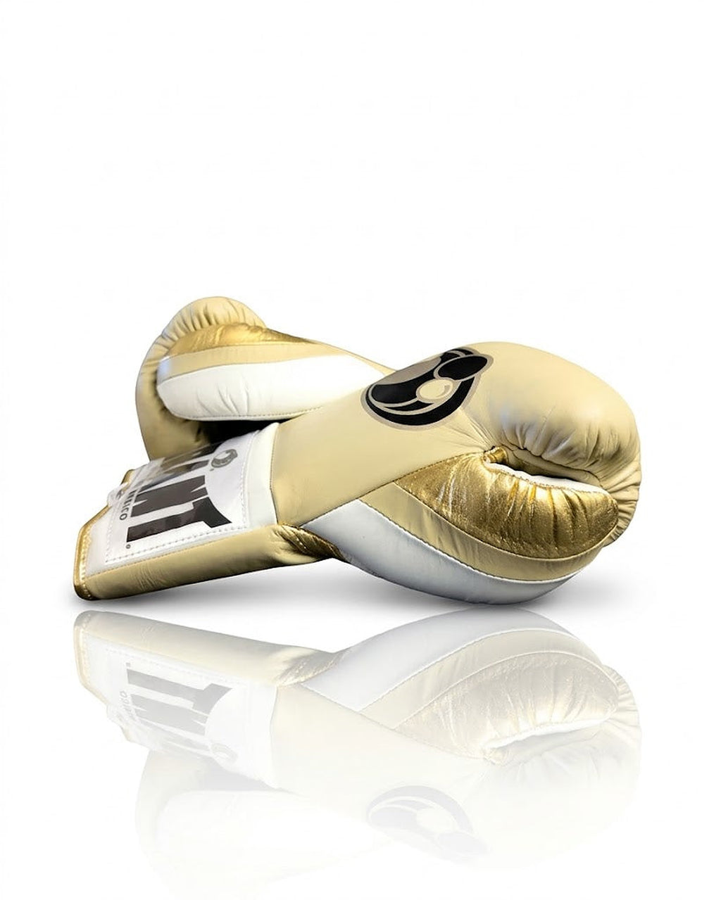 Grant cream beige lace-up boxing gloves with white laces and a soft vintage finish throughout - side view