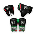 Grant black lace-up gloves, headgear and groin guard with green and red tricolor trim