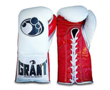 Grant White and Red Palm Sparring Gloves, Lace Up or Velcro