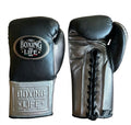 No Boxing No Life lace-up boxing gloves with black back and metallic silver palm and cuff