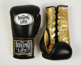 No Boxing No Life Black Gloves, Metallic Gold Palm and Cuff