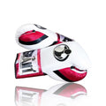 Grant white lace-up boxing gloves with hot pink palm and pink accents around the cuff