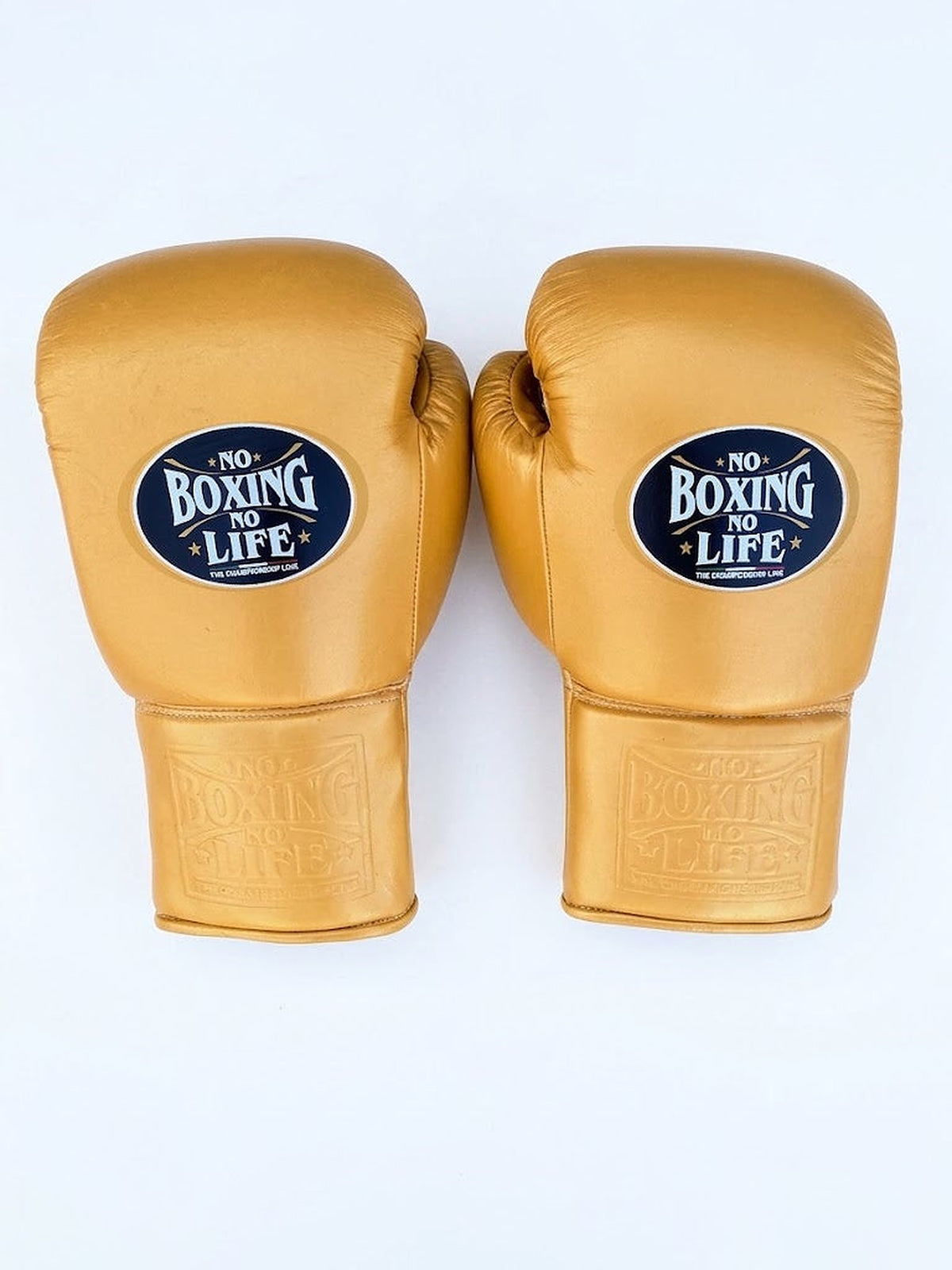 No Boxing No Life caramel tan boxing set with lace-up gloves, headgear and groin guard in one solid color - side view
