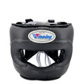 Winning black full-face boxing headgear with a padded face bar across the front