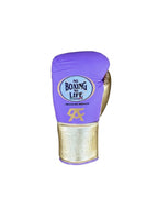 No Boxing No Life lavender purple lace-up boxing gloves with metallic gold palm and cuff - palm and closure detail