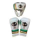 Grant White Set with Gold and Green Trim, Lace-Up Gloves